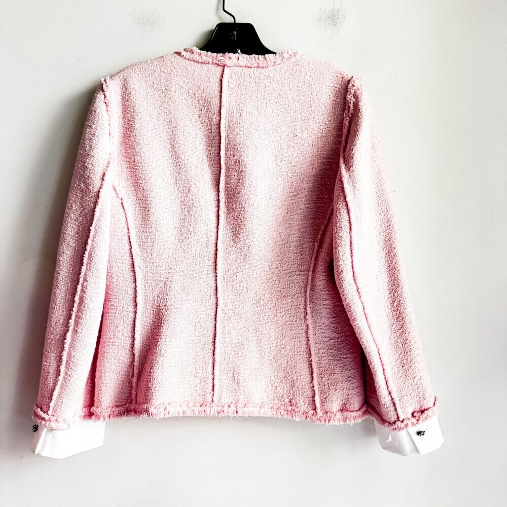 Zara Pink Tweed Textured Rhinestone Button Jacket M - Picture 7 of 7